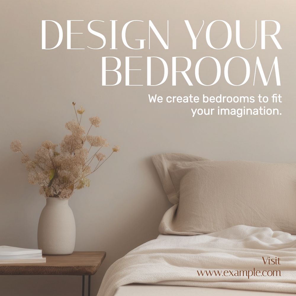 Bedroom design Instagram post template, editable text