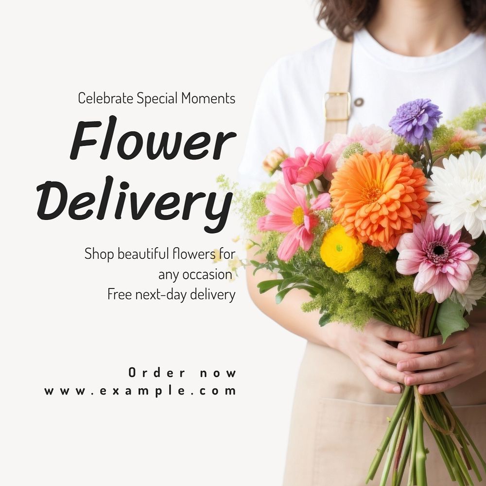 Flower delivery Instagram post template, editable text