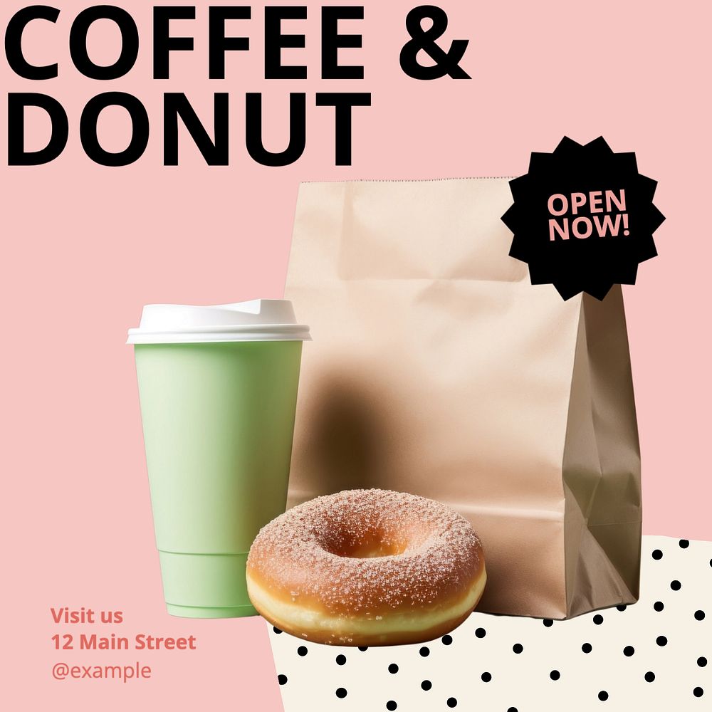 Coffee & donut Instagram post template, editable text