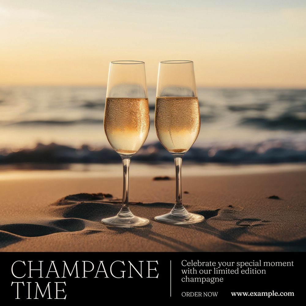 Champagne time Instagram post template, editable text