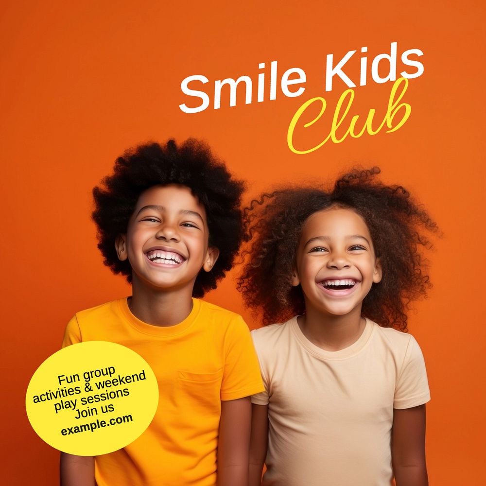 Smile kids club Instagram post template, editable text