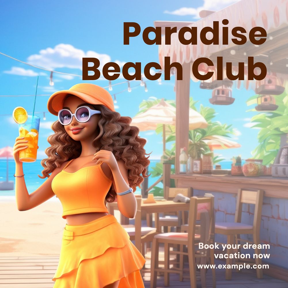 Paradise beach club Instagram post template, editable text