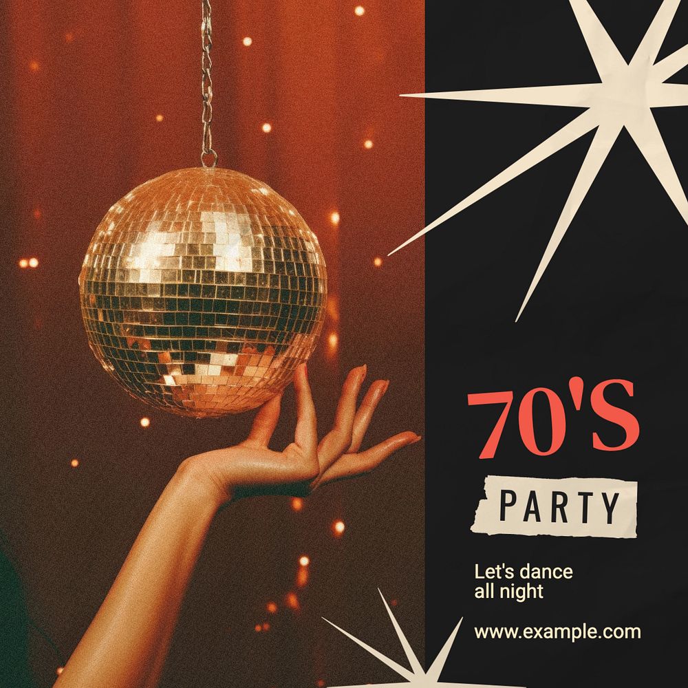 70s party Instagram post template, editable text