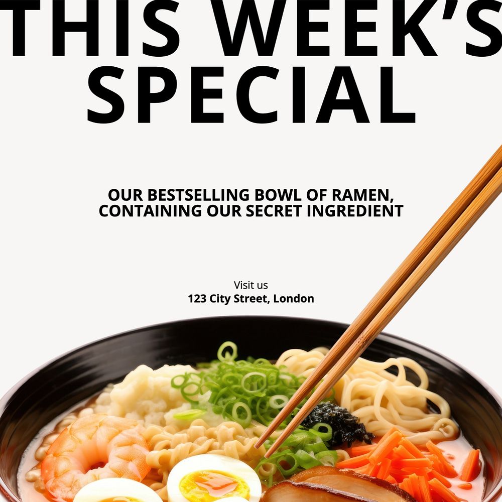 Ramen food Instagram post template, editable text