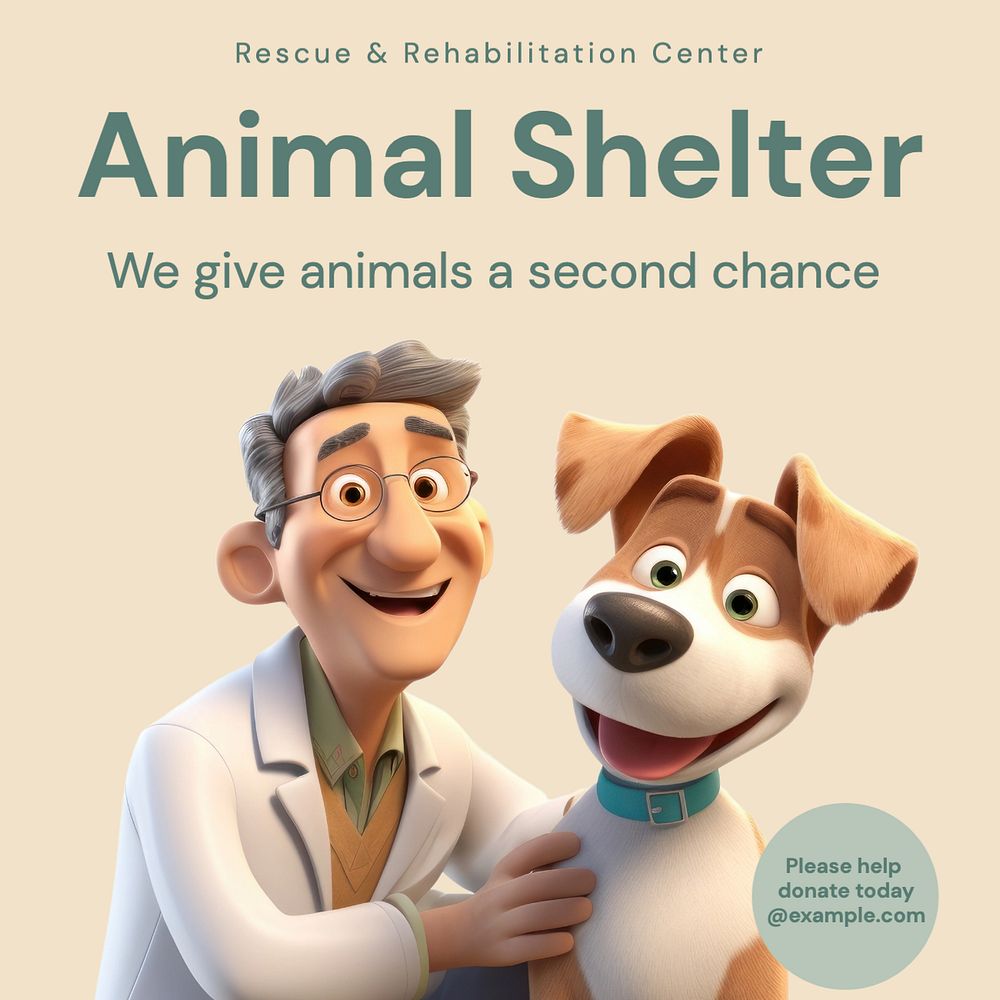 Animal shelter Instagram post template, editable text