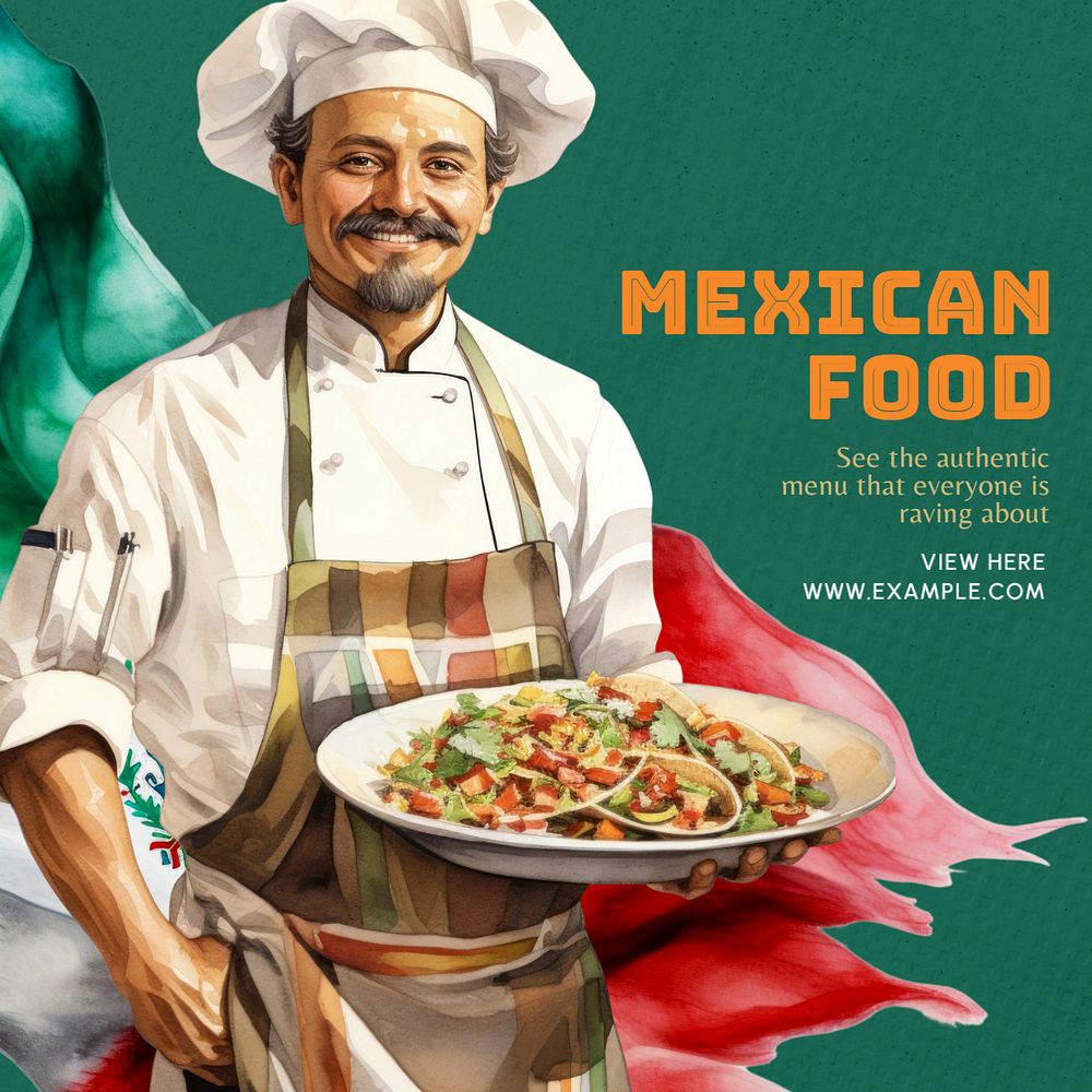 Mexican food Instagram post template, editable text