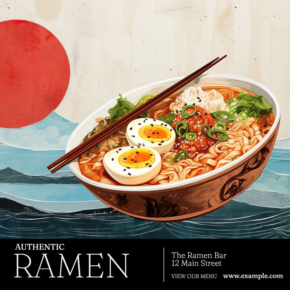 Authentic ramen Instagram post template, editable text