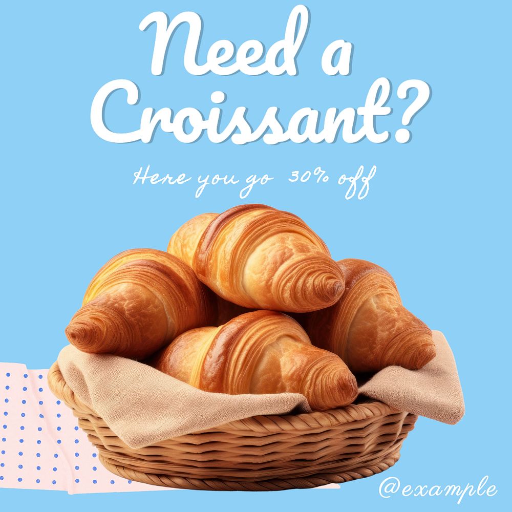 Croissant bakery shop Instagram post template, editable text