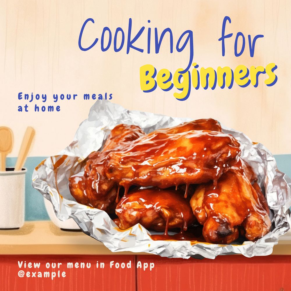 Cooking for beginners Instagram post template, editable text