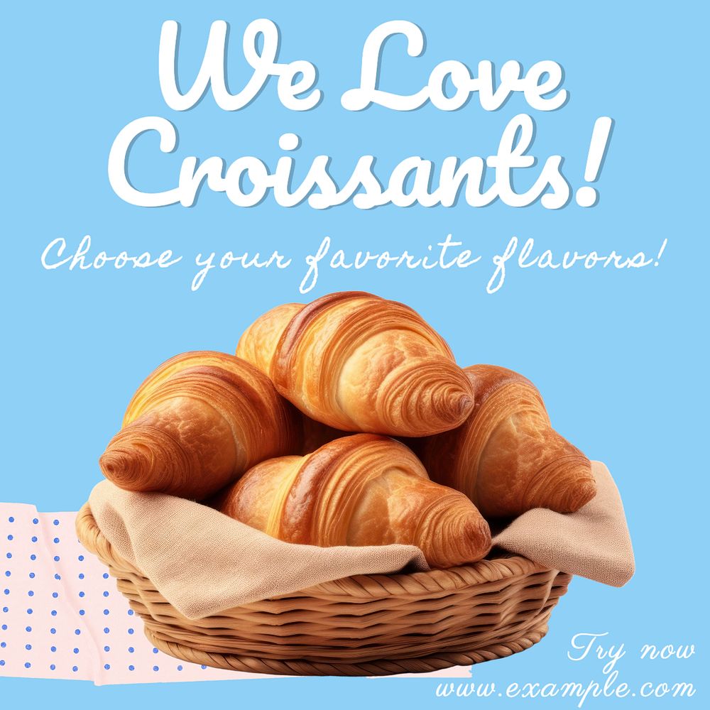 Croissant bakery shop Instagram post template, editable text