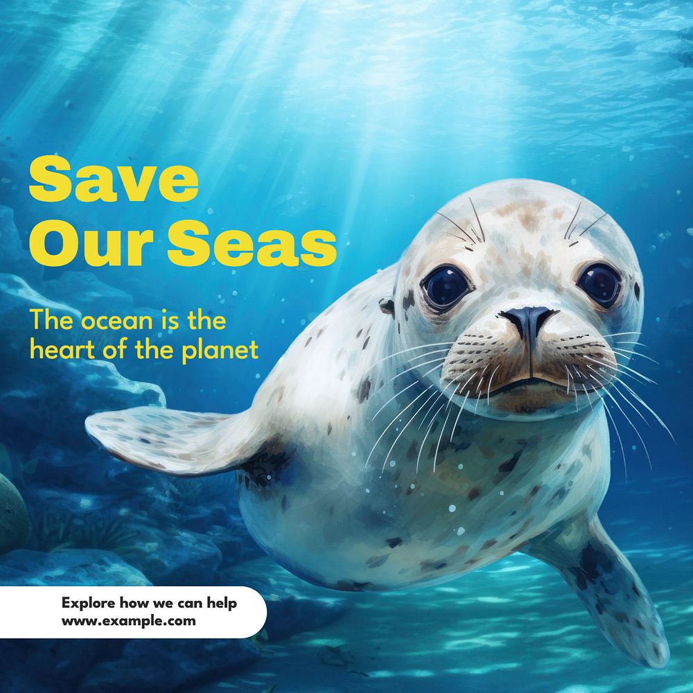 save our seas Instagram post template, editable text