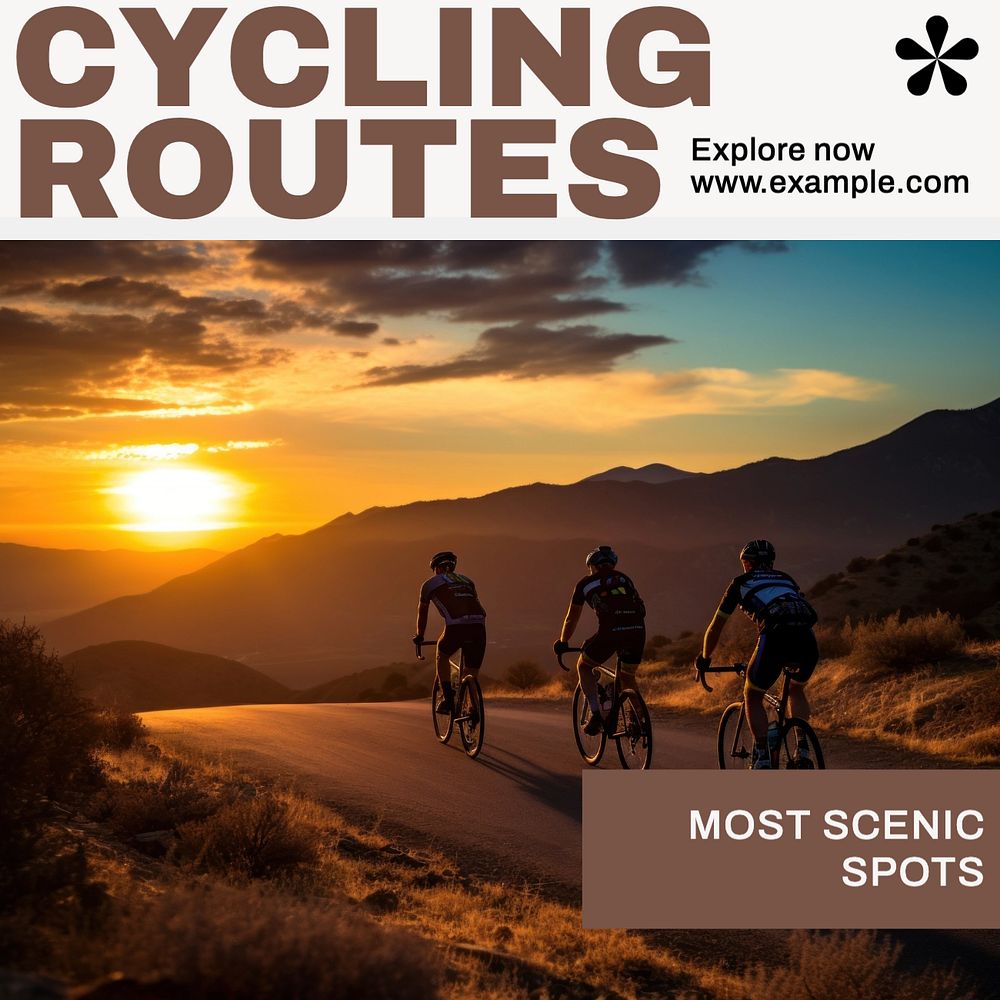 Cycling routes Instagram post template, editable text