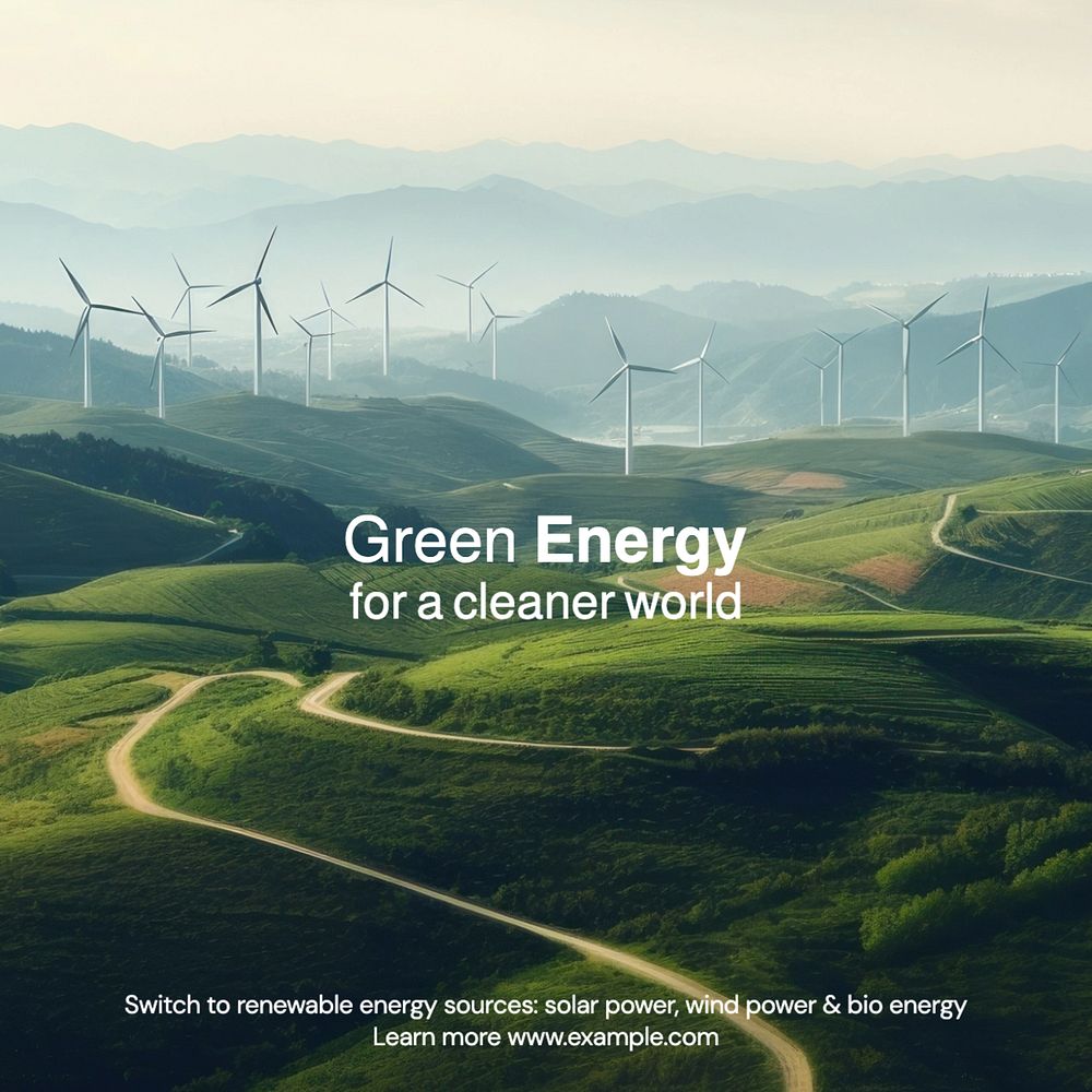 Green energy Instagram post template, editable text