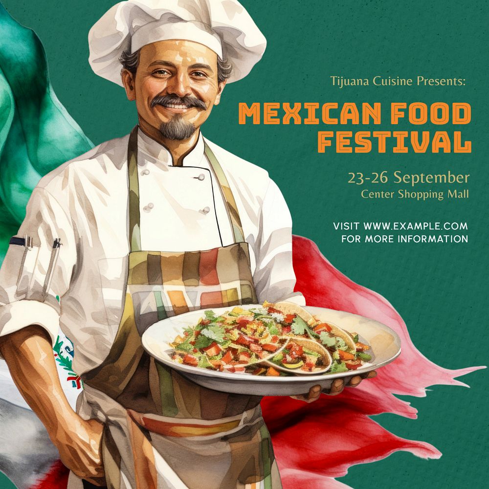 Mexican food festival Instagram post template, editable text