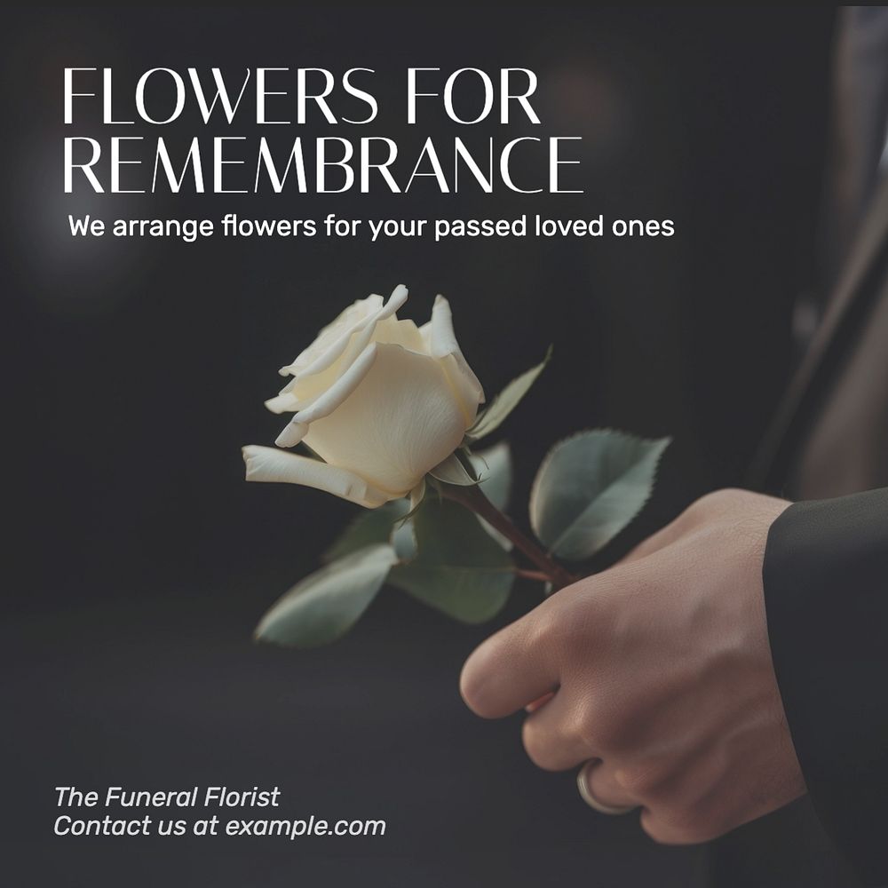 Funeral flowers Instagram post template, editable text