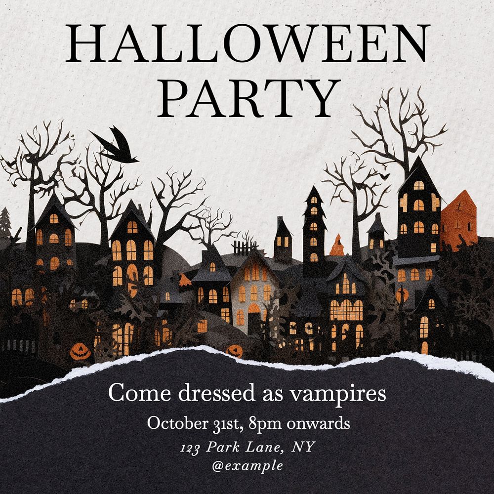 Halloween party Instagram post template, editable text