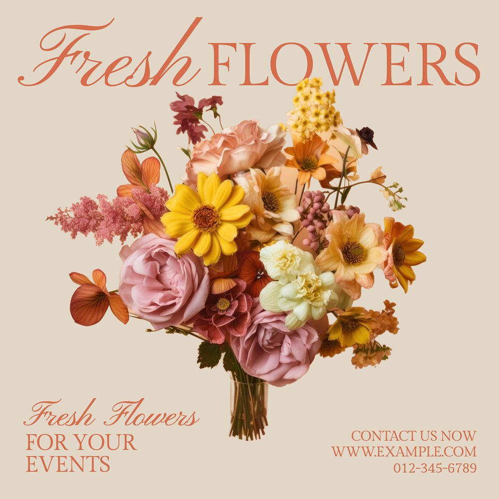 Fresh flowers Instagram post template, editable text