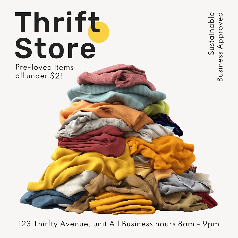 Thrift store ad Instagram post template, editable text