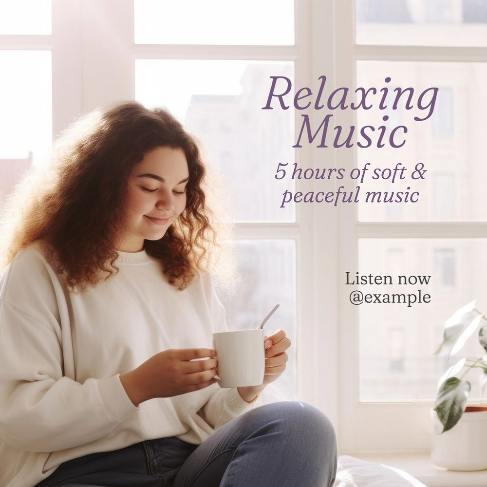 Relaxing music Instagram post template, editable text