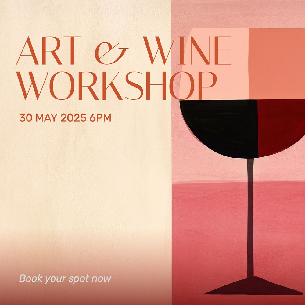 Art & wine workshop Instagram post template, editable text