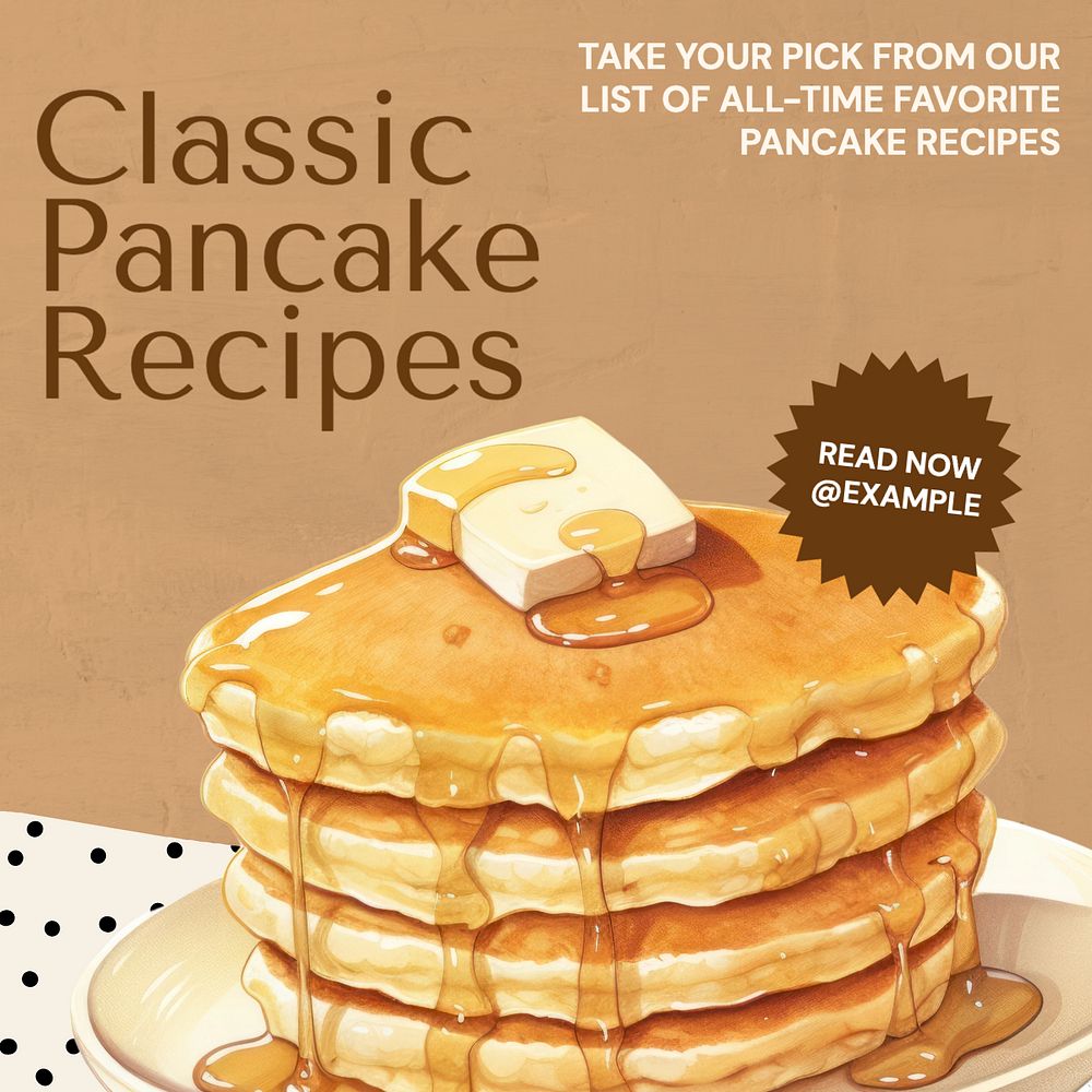 Classic pancake recipe Instagram post template, editable text