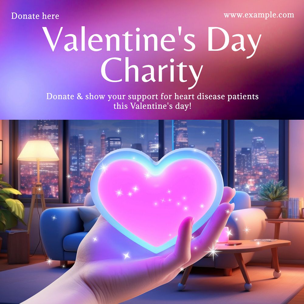 Valentine's charity Instagram post template, editable text