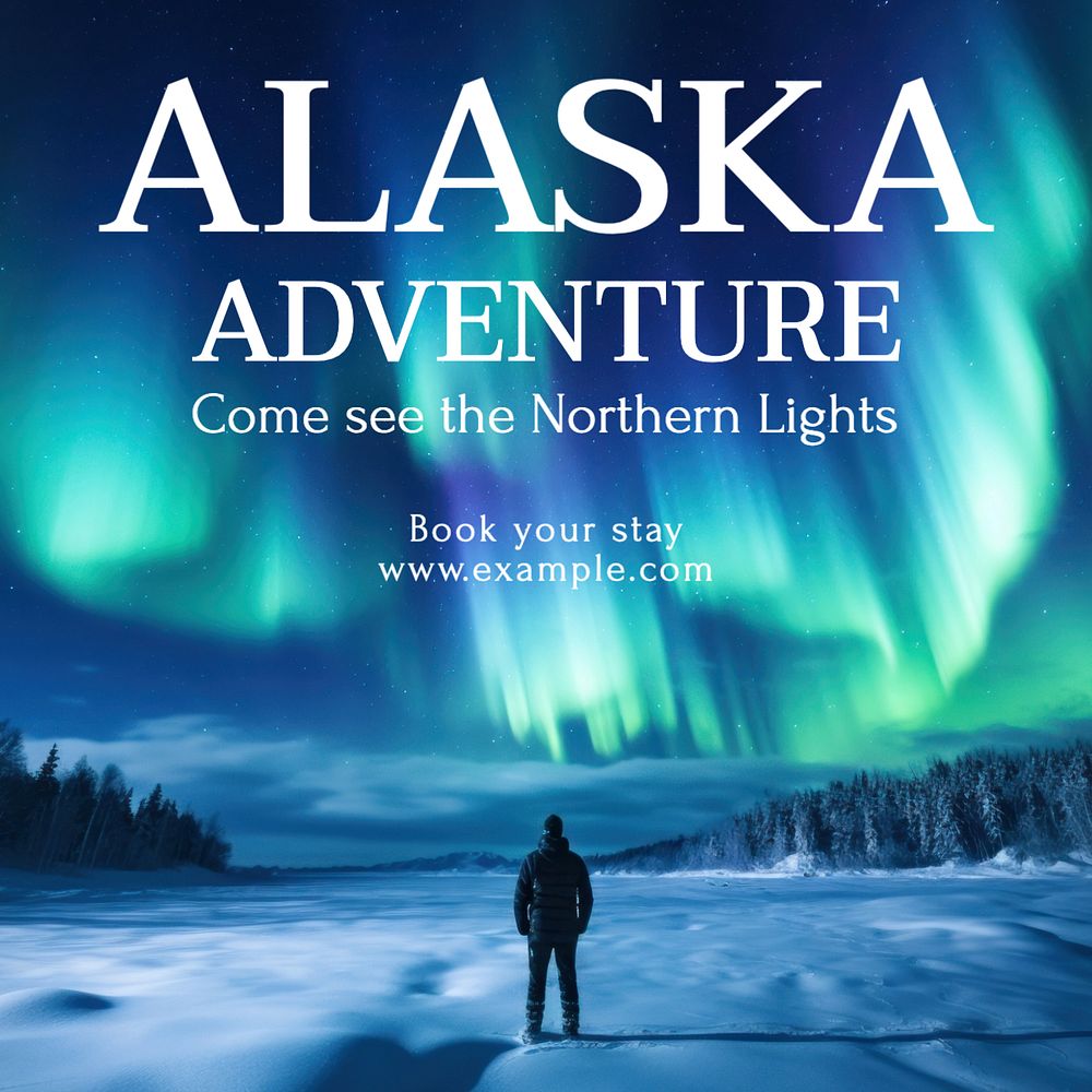 Alaska adventure Instagram post template, editable text