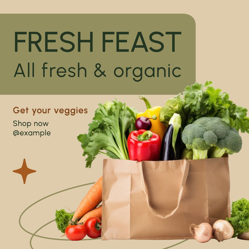 Fresh organic food Instagram post template, editable text