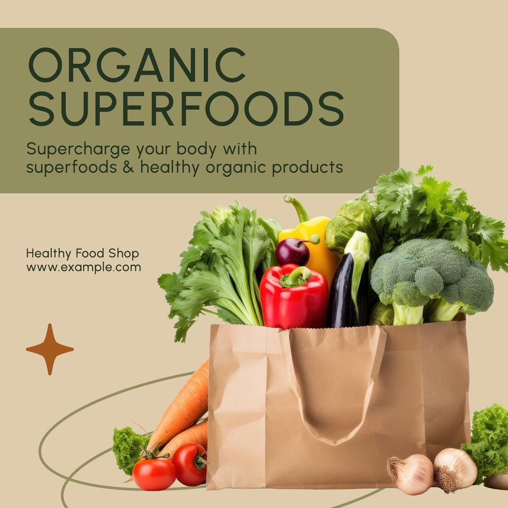 Organic superfoods Instagram post template, editable text