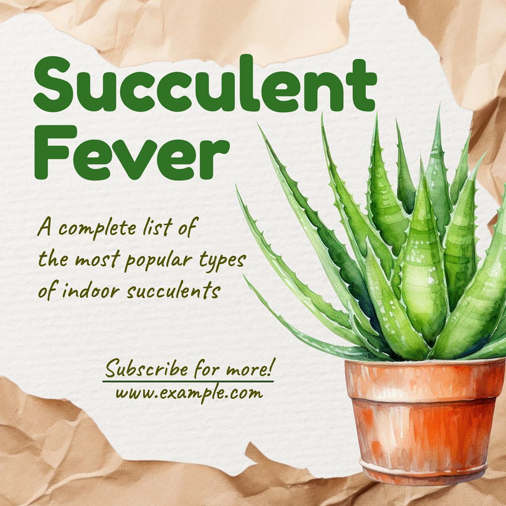 Succulent fever Instagram post template, editable text