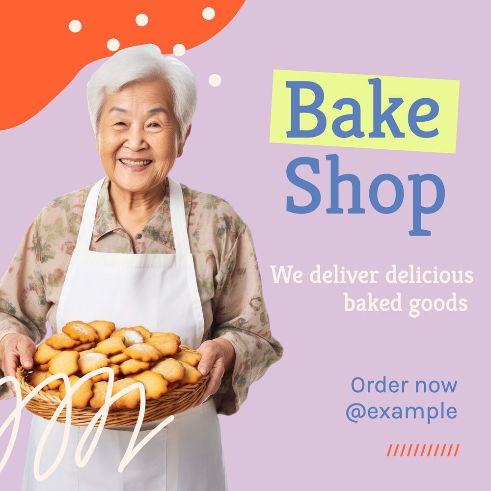 Bake shop Instagram post template, editable text