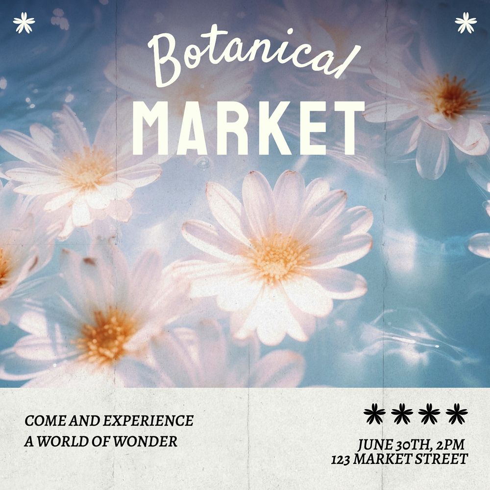 Botanical market Instagram post template, editable text