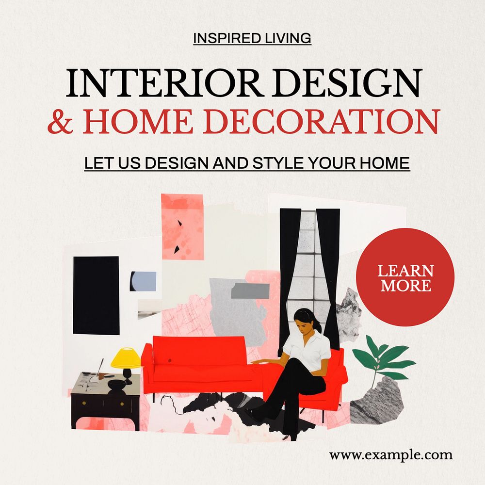 Interior design Instagram post template, editable text