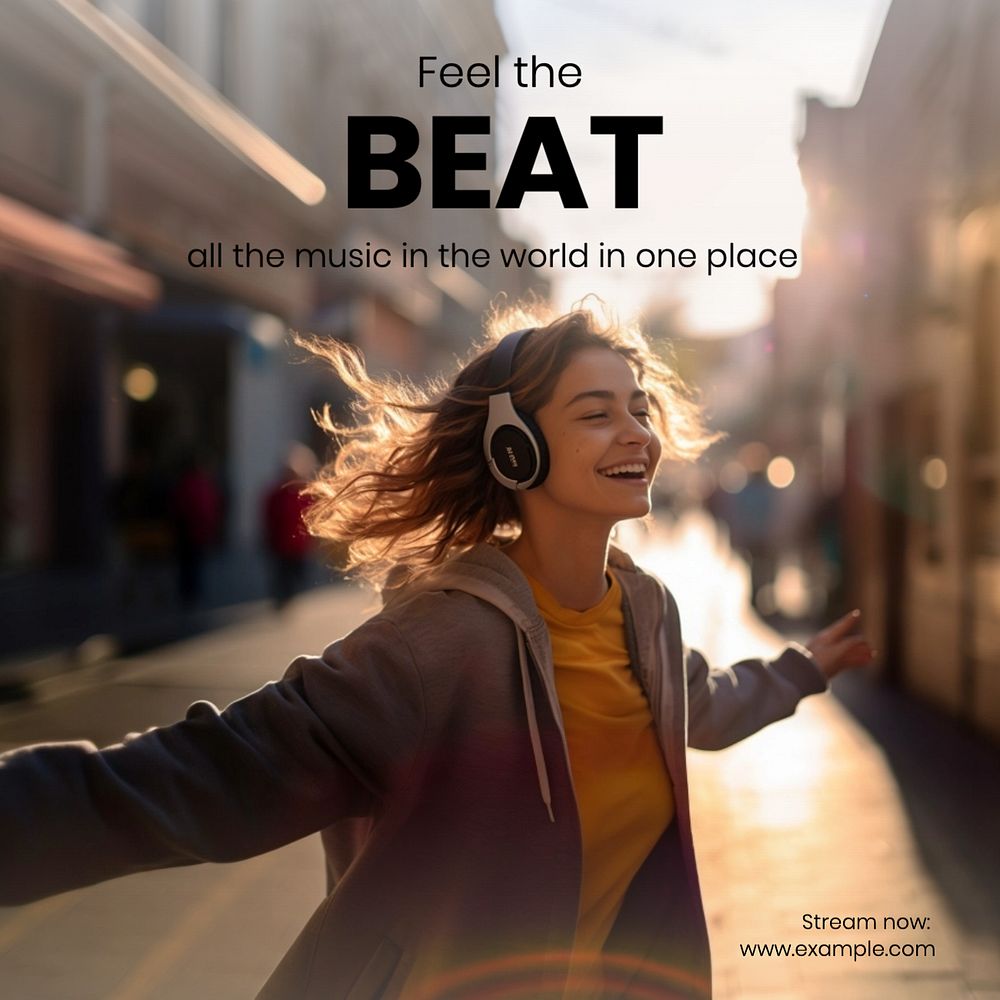 Feel the beats Instagram post template, editable text