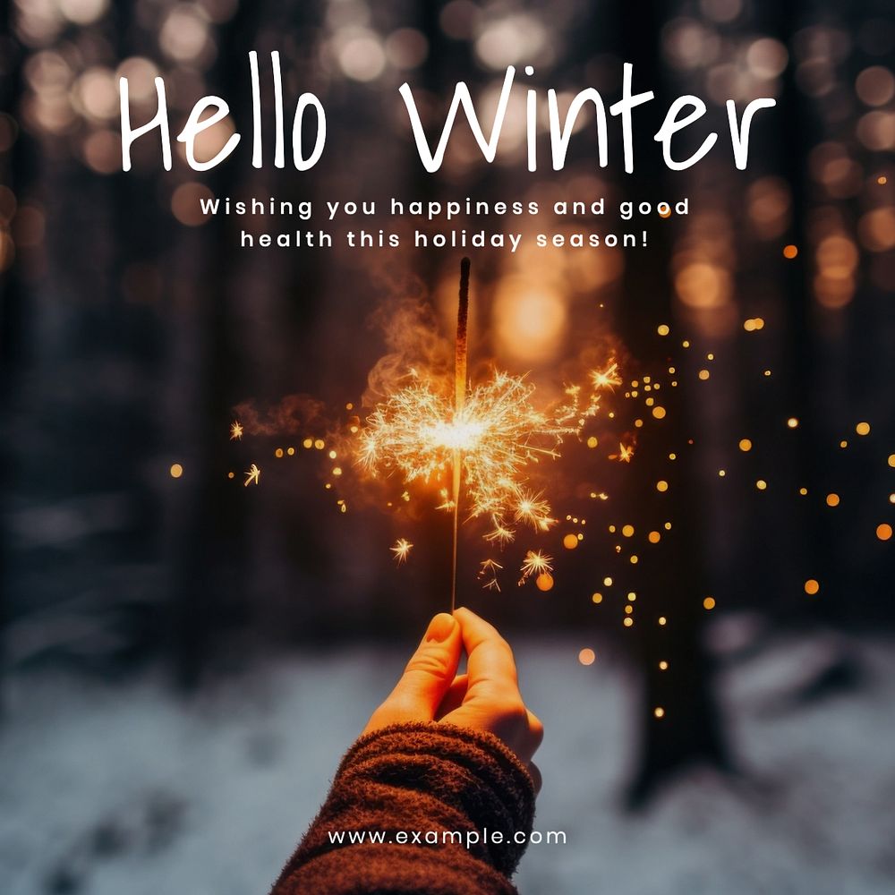 Hello winter wish Instagram post template, editable text