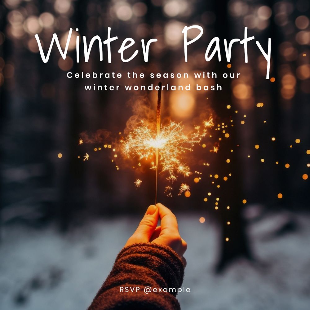 Winter party Instagram post template, editable text