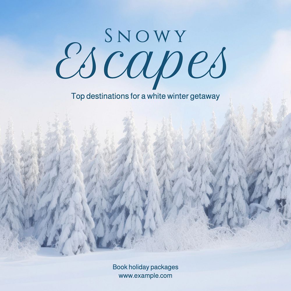 Snowy escapes Instagram post template, editable text