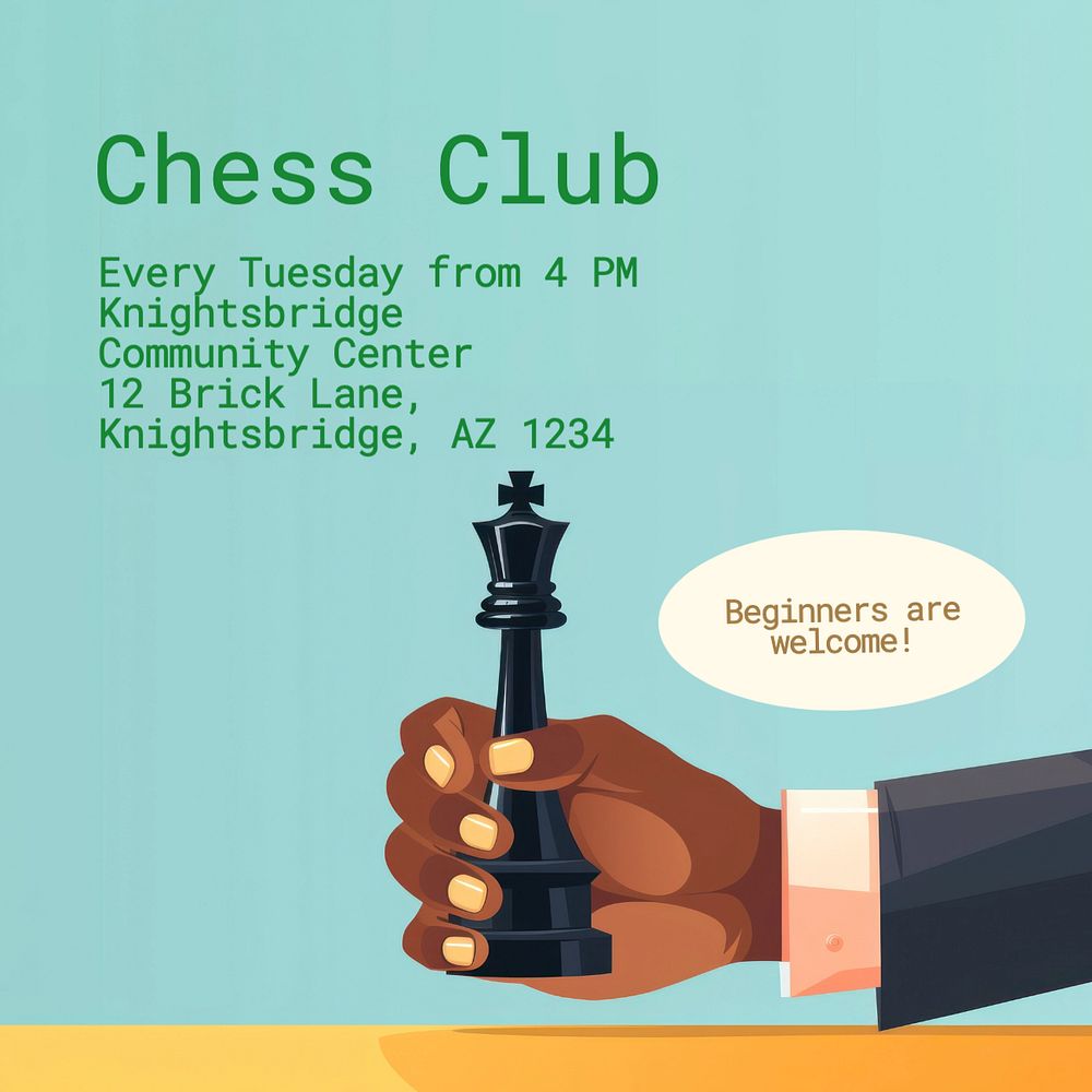 Chess club Instagram post template, editable text