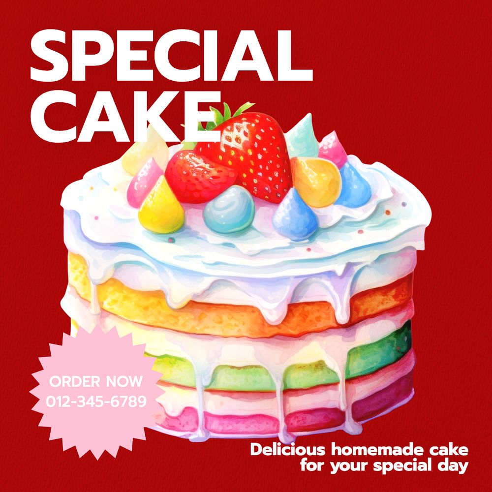 Special cake Instagram post template, editable text