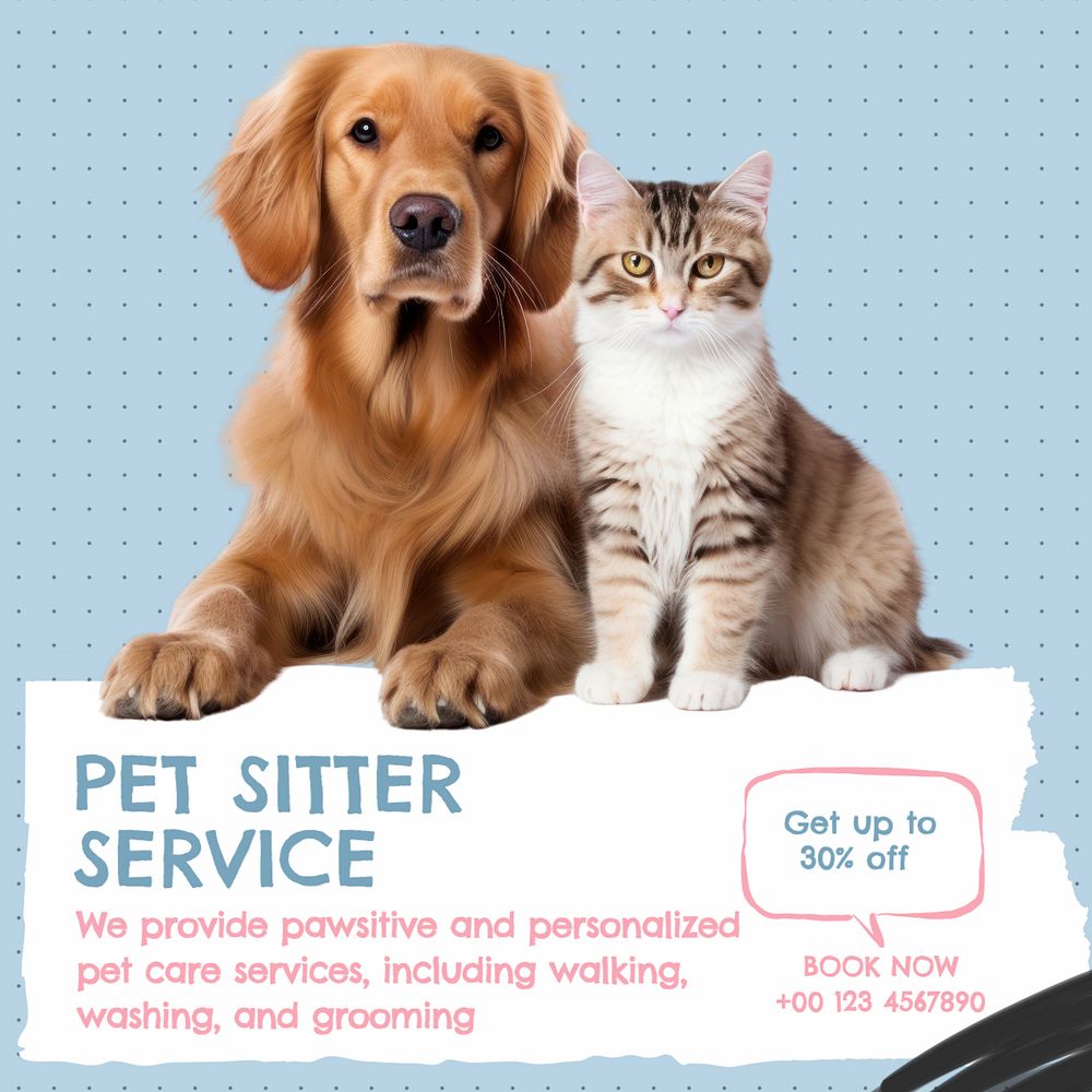 Pet sitter service Instagram post template, editable text