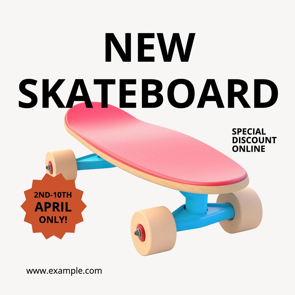 New skateboard Instagram post template, editable text