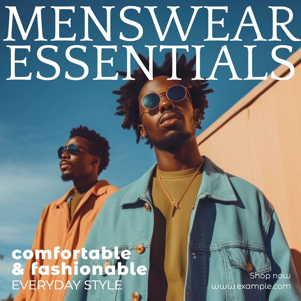 Men's wear essentials Instagram post template, editable text