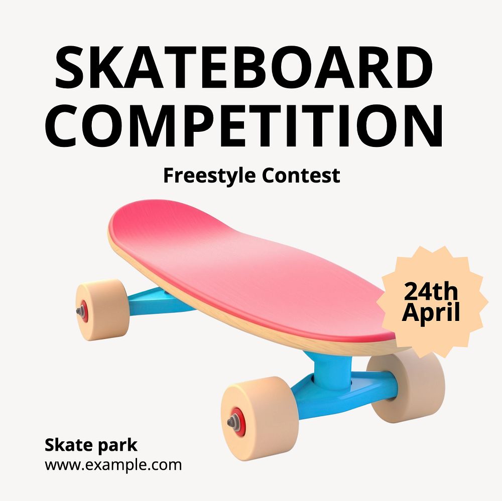 Skateboard competition Instagram post template, editable text