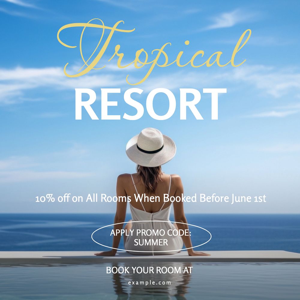 Tropical resort Instagram post template, editable text