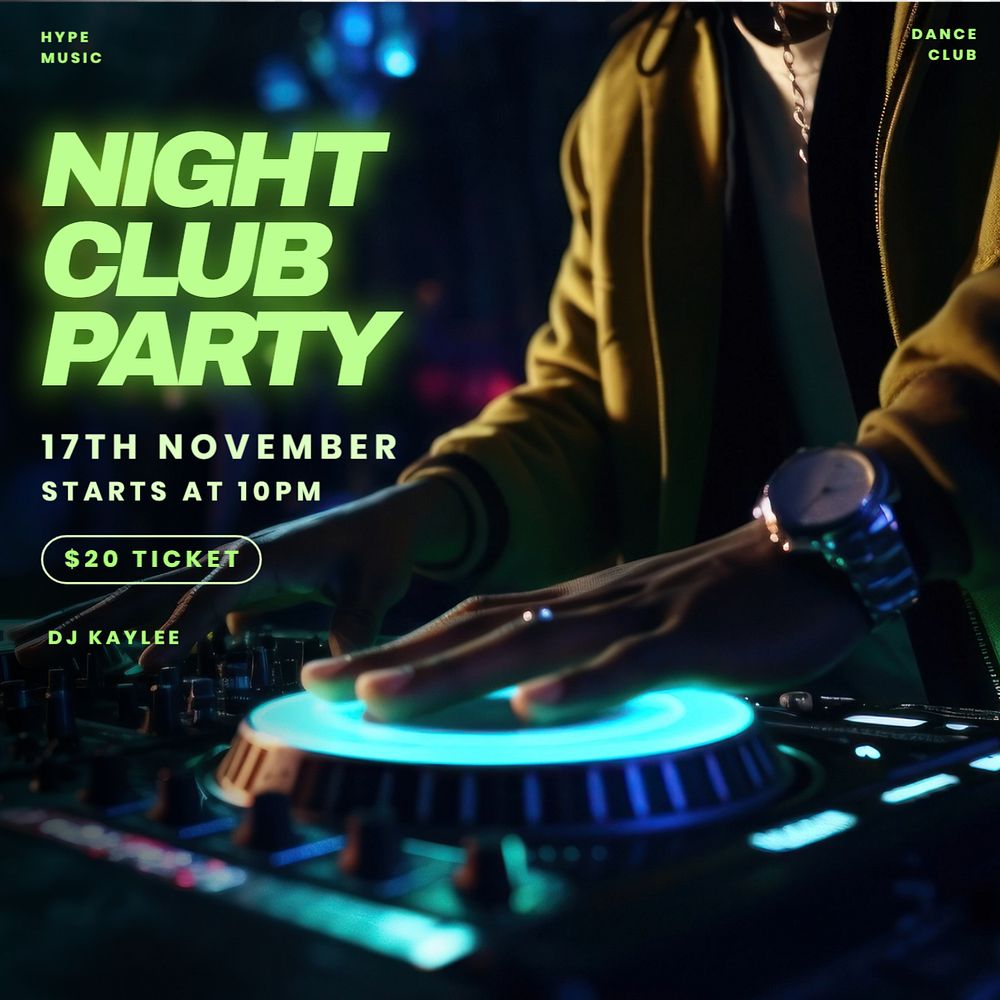 Night club party Instagram post template, editable text