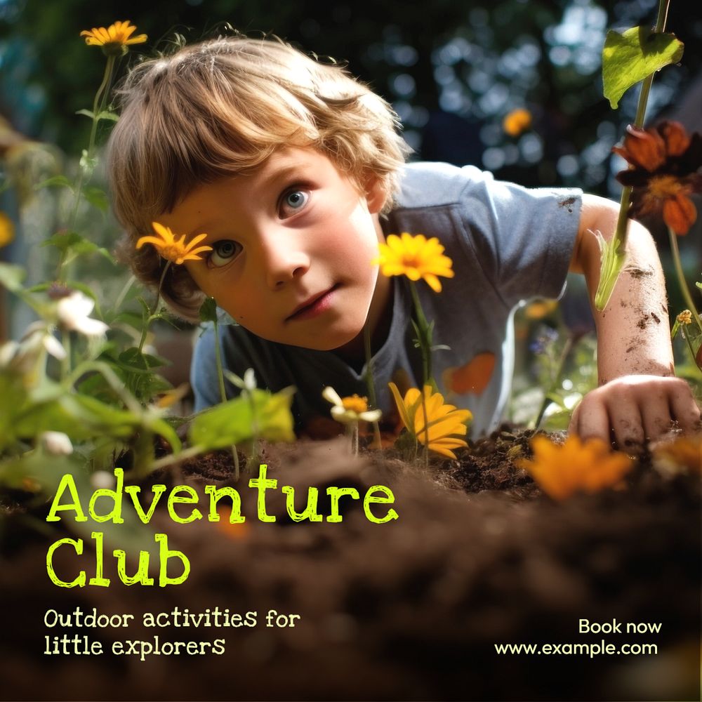 Kids adventure club Instagram post template, editable text