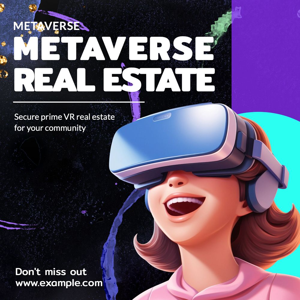 Metaverse VR estate Instagram post template, editable text