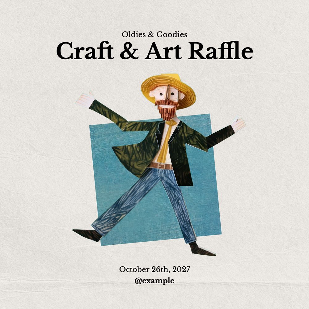 Craft art raffle Instagram post template, editable text