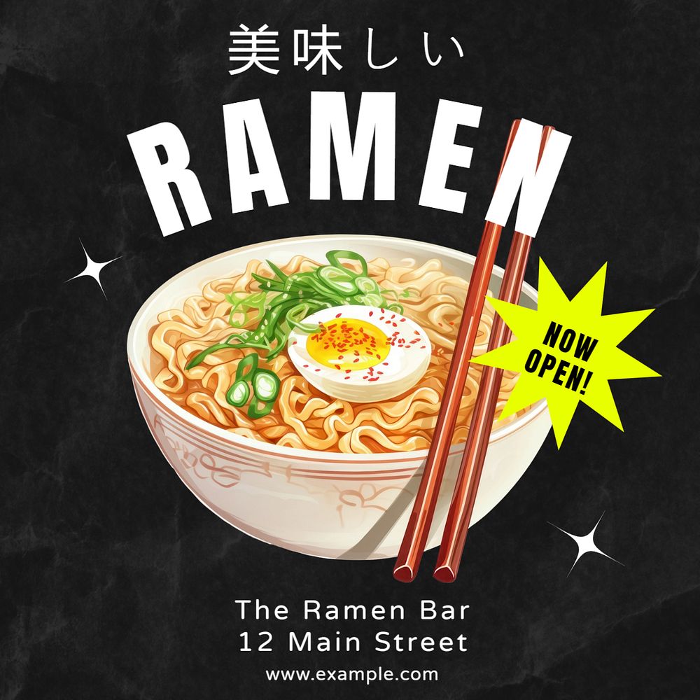 Ramen bar Instagram post template, editable text