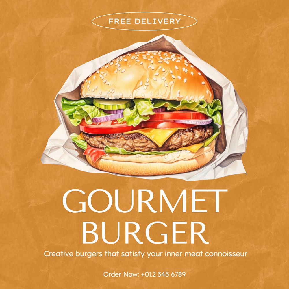 Gourmet burger Instagram post template, editable text